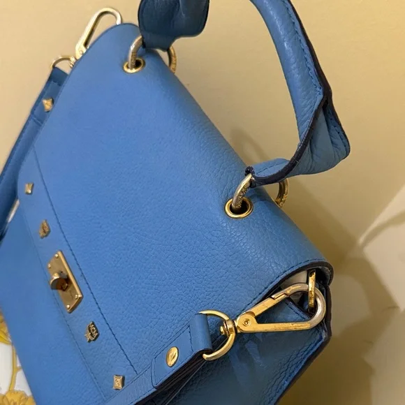 MCM Sky Blue Leather Authentic MCM Shoulder Bag MCM Crossbody MCM Handbag - Picture 9 of 16